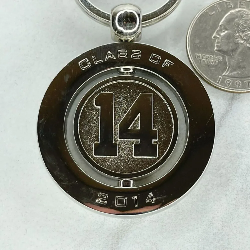 Silver Tone Class of 14 2014 Spinning Fidget Spinner Keychain Keyring